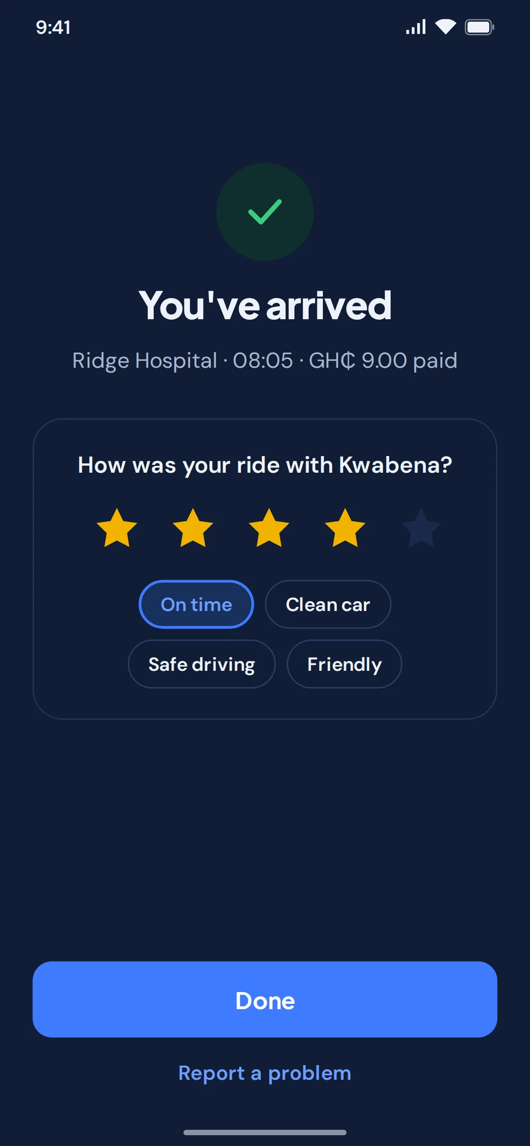 Rider app: rate your driver after the trip
